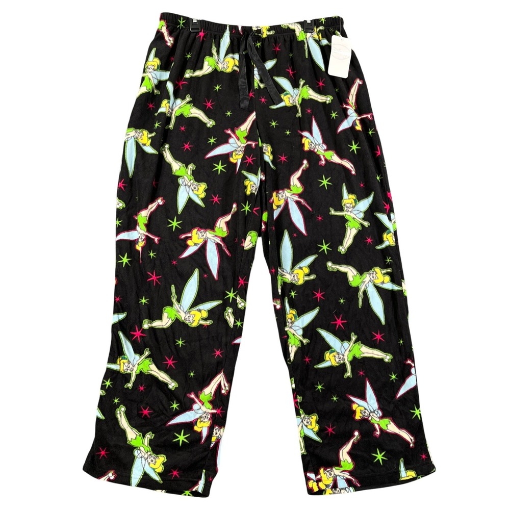 Disney Tinker Bell Pajama Pants Womens 3X Black Fleece Peter Pan Sleepwear - Picture 1 of 10